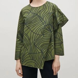 COS Green Gathered Shoulder Detail Top